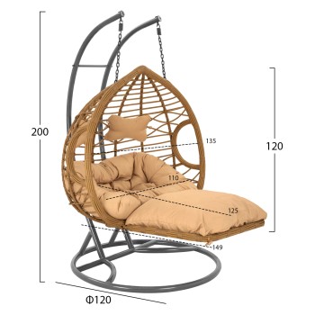 Hanging Double armchair nest Grey-Beige with pillow FK5754.01 120'x200 cm
