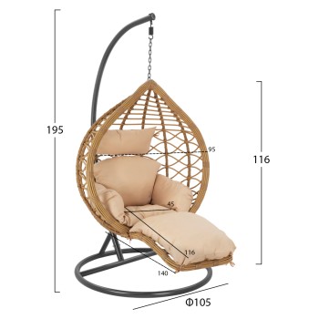 Hanging Armchair Nest Dark Grey - Beige with pillow FK5755.01 105''x195cm Hanging Armchair Nest Dark Grey - Beige with pillow FK5755.01 105''x195cm