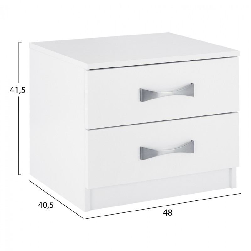 NIGHT STAND WITH 2 DRAWERS AND SILVER HANDLE FK2235.05 ΛΕΥΚΟ 48x40,5x41,5Ycm.