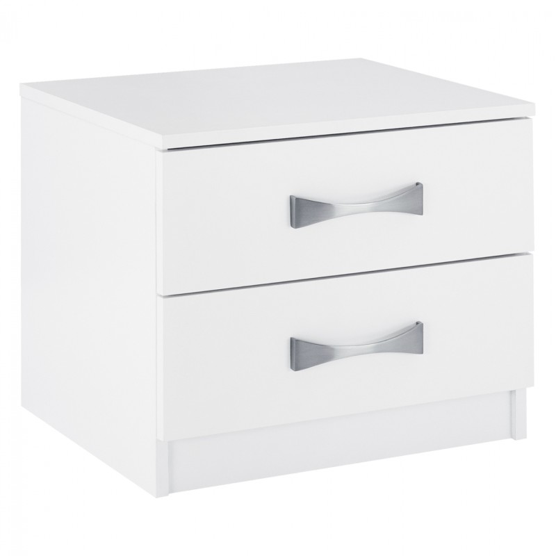 NIGHT STAND WITH 2 DRAWERS AND SILVER HANDLE FK2235.05 ΛΕΥΚΟ 48x40,5x41,5Ycm.