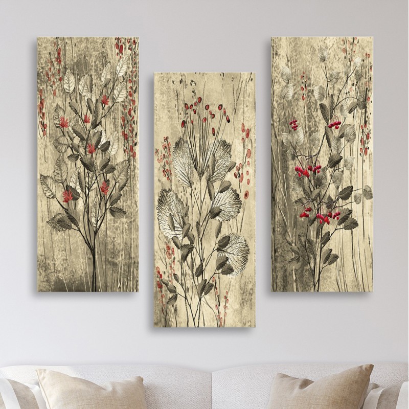 Canvas 3 piece set MDF Red Flowers and Berries FK7204.01 60x50x0,3 cm. Canvas 3 piece set MDF Red Flowers and Berries FK7204.01 60x50x0,3 cm.