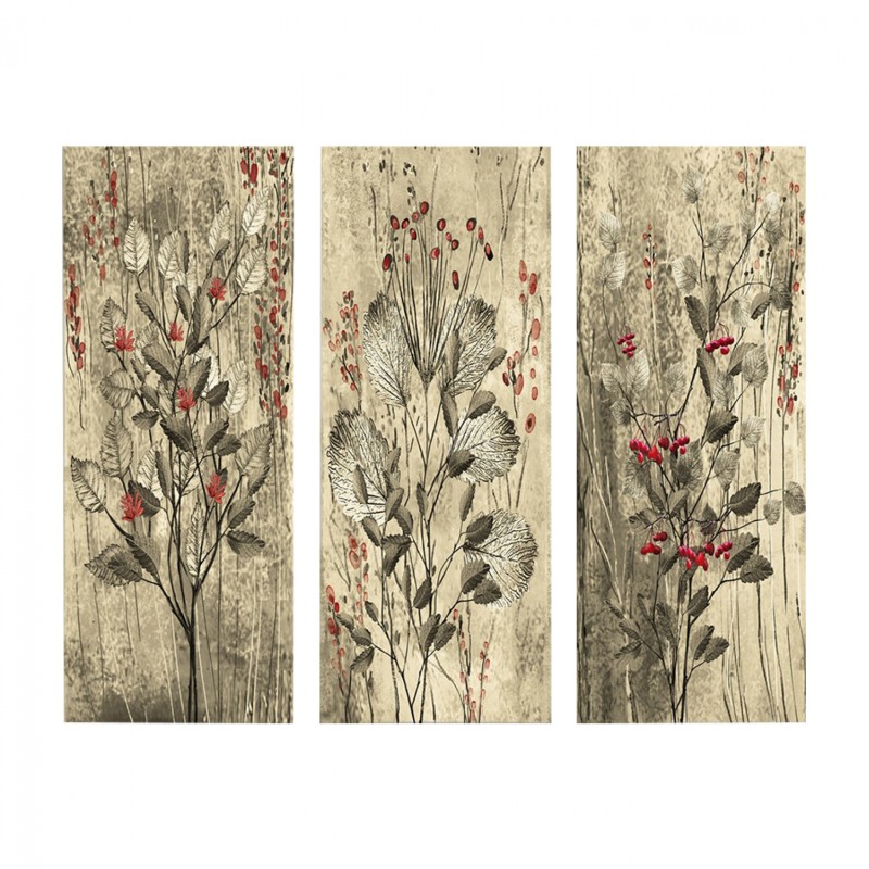 Canvas 3 piece set MDF Red Flowers and Berries FK7204.01 60x50x0,3 cm. Canvas 3 piece set MDF Red Flowers and Berries FK7204.01 60x50x0,3 cm.