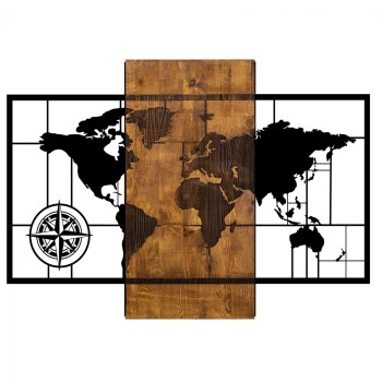 WOODEN WALL DECORATION WITH METALLIC WORLD MAP 85X58cm FK7223