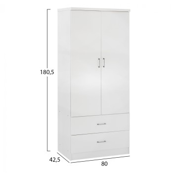 WARDROBE 2 DOORS WITH 2 DRAWERS FK338.05 WHITE 80Χ42,5Χ180,5Υ cm. WARDROBE 2 DOORS WITH 2 DRAWERS FK338.05 WHITE 80Χ42,5Χ180,5Υ cm.