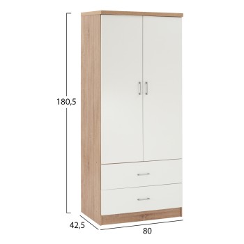 WARDROBE 2 DOORS WITH 2 DRAWERS FK338.06 SONAMA-WHITE 80Χ42,5Χ180,5Υ cm. WARDROBE 2 DOORS WITH 2 DRAWERS FK338.06 SONAMA-WHITE 80Χ42,5Χ180,5Υ cm.