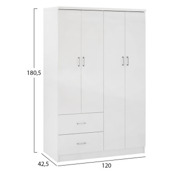 WARDROBE WITH 4 DOORS AND 2 DRAWERS FK339.05 WHITE 120Χ42,5Χ180,5 cm. WARDROBE WITH 4 DOORS AND 2 DRAWERS FK339.05 WHITE 120Χ42,5Χ180,5 cm.
