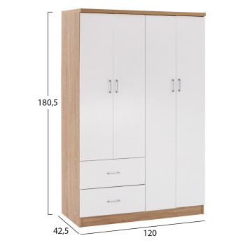 WARDROBE WITH 4 DOORS AND 2 DRAWERS FB9339.06 SONAMA WHITE 120Χ42,5Χ180,5 cm. WARDROBE WITH 4 DOORS AND 2 DRAWERS FB9339.06 SONAMA WHITE 120Χ42,5Χ180,5 cm.