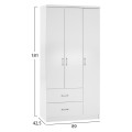 WARDROBE WITH 3 DOORS AND 2 DRAWERS FK340.05 IN WHITE 89x42,5x181 cm. WARDROBE WITH 3 DOORS AND 2 DRAWERS FK340.05 IN WHITE 89x42,5x181 cm.