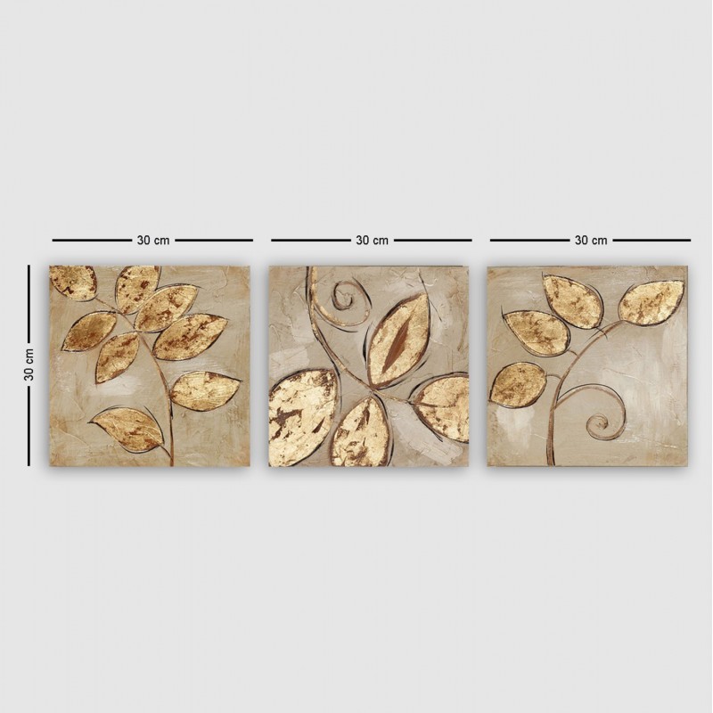 CANVAS PAINTING TRIPTYCH GOLDEN LEAVES FK7327 90Χ3Χ30cm. CANVAS PAINTING TRIPTYCH GOLDEN LEAVES FK7327 90Χ3Χ30cm.