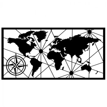 WALL DECORATION 100% METAL BLACK WORLD MAP 120Χ1,5Χ60 FK7335