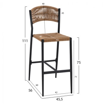 CHARCOAL ALUMINUM BAR STOOL WITH PE ROPE BEIGE FK5789.02 45,5x56x111 cm.