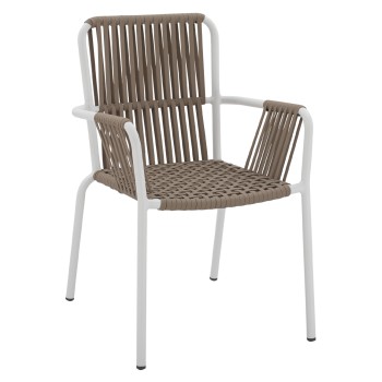 WHITE ALUMINUM ARMCHAIR WITH WIDE ROPE CAPPUCCINO FK5784.01 56x58x85 cm.