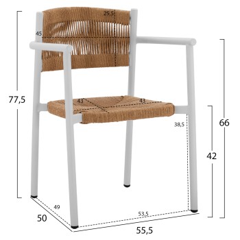 WHITE ALUMINUM ARMCHAIR WITH BEIGE PE ROPE FK5786.01 55,5x50x77,5 cm. WHITE ALUMINUM ARMCHAIR WITH BEIGE PE ROPE FK5786.01 55,5x50x77,5 cm.
