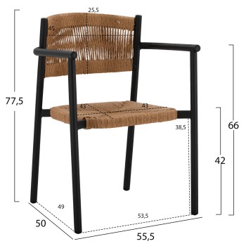 CHARCOAL ALUMINUM ARMCHAIR WITH BEIGE PE ROPE FK5786.02 55,5x50x77,5 cm.