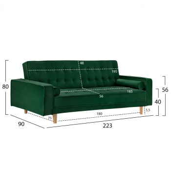 SOFA-BED SALVADOR FK3150.13 VELVET GREEN 224X88X84Y cm. SOFA-BED SALVADOR FK3150.13 VELVET GREEN 224X88X84Y cm.