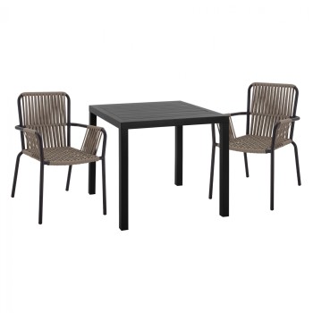DINING SET 3PCS ALUMINUM TABLE 80X80 & COAL ARMCHAIRS FK11439