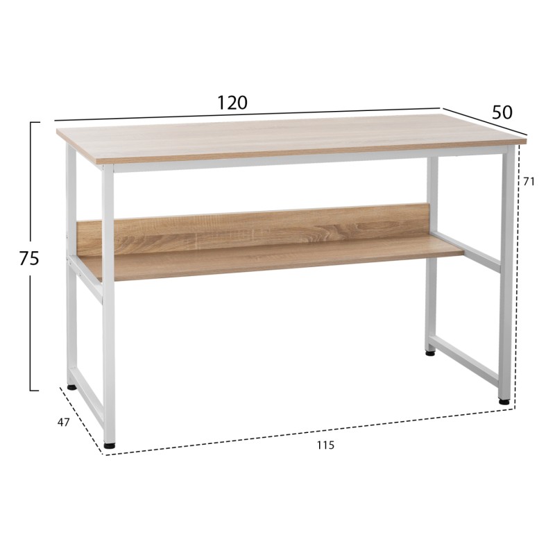 DESK PORTIS FK2131.01 MELAMINE IN SONAMA WITH WHITE MATTE METAL FRAME 120X50X75cm. DESK PORTIS FK2131.01 MELAMINE IN SONAMA WITH WHITE MATTE METAL FRAME 120X50X75cm.