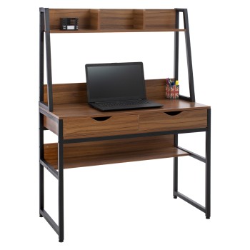 DESK WITH BOOKCASE TANAYA FK2390.12 MELAMINE IN WALNUT & METAL BLACK FRAME 100x48x139H cm.