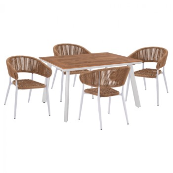 DINNING SET 5PCS WITH POLYWOOD TABLE 120X80 & WHITE ARMCHAIR FK11428