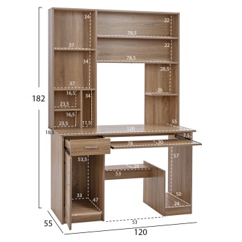 FK2032.02 desk STATUS with bookcase-shelves, SONOMA, 120x55x182