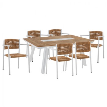 TABLE SET 7PCS WITH POLYWOOD TABLE 200X94 & WHITE ALUMINUM ARMCHAIRS FK11424