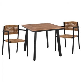 DINNING SET 3PCS ALUMINUM TABLE 80X80 & ARMCHAIRS IN CHARCOAL FB9111444