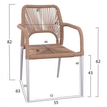 WHITE ALUMINUM ARMCHAIR WITH BEIGE PE ROPE FK5771.01 55Χ63Χ82Η cm. WHITE ALUMINUM ARMCHAIR WITH BEIGE PE ROPE FK5771.01 55Χ63Χ82Η cm.