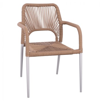 WHITE ALUMINUM ARMCHAIR WITH BEIGE PE ROPE FK5771.01 55Χ63Χ82Η cm.