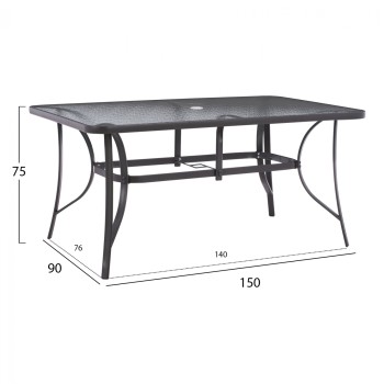 TABLE 150X90Χ75cm. METALLIC RECTANGULAR GRAY WITH UMBRELLA HOLE D38cm FK5145.11 TABLE 150X90Χ75cm. METALLIC RECTANGULAR GRAY WITH UMBRELLA HOLE D38cm FK5145.11