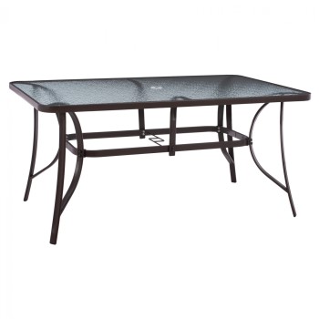 TABLE 150X90Χ75cm. METALLIC RECTANGULAR IN BROWN WITH UMBRELLA HOLE D38cm FK5145.12