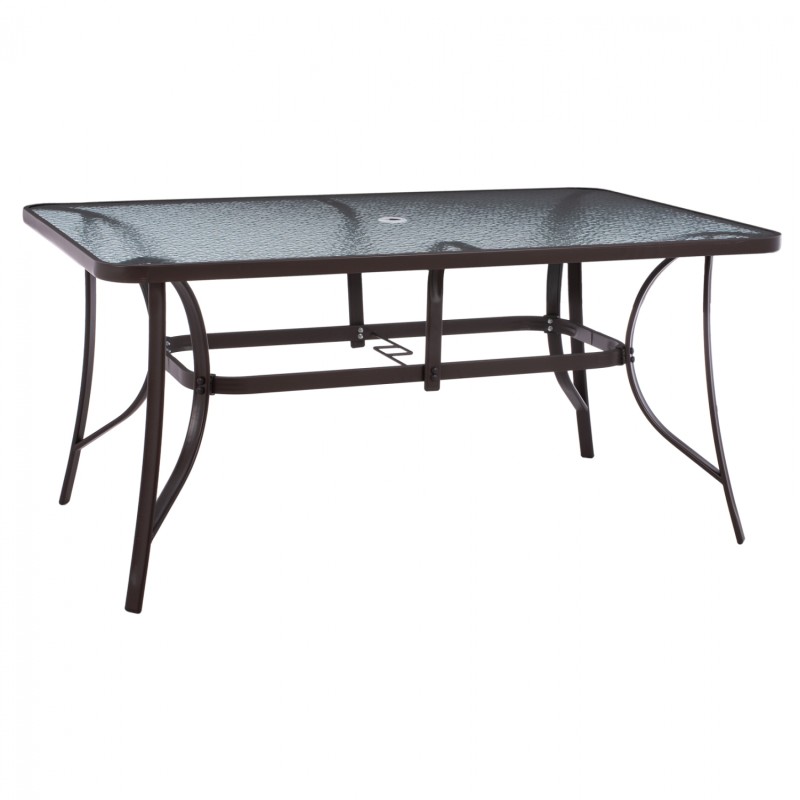 TABLE 150X90Χ75cm. METALLIC RECTANGULAR IN BROWN WITH UMBRELLA HOLE D38cm FK5145.12 TABLE 150X90Χ75cm. METALLIC RECTANGULAR IN BROWN WITH UMBRELLA HOLE D38cm FK5145.12