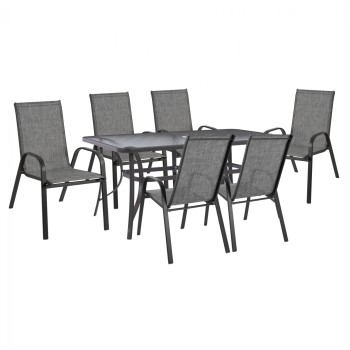 DINING SET 7PCS TABLE 150X90 WITH ARMCHAIR TEXTILINE GRAY FK11471