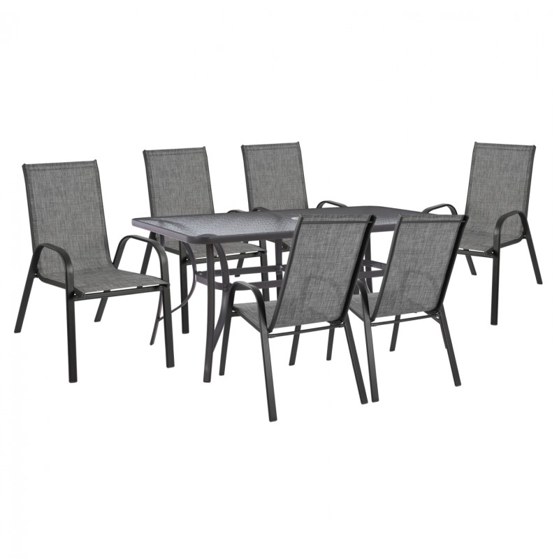 DINING SET 7PCS TABLE 150X90 WITH ARMCHAIR TEXTILINE GRAY FK11471 DINING SET 7PCS TABLE 150X90 WITH ARMCHAIR TEXTILINE GRAY FK11471