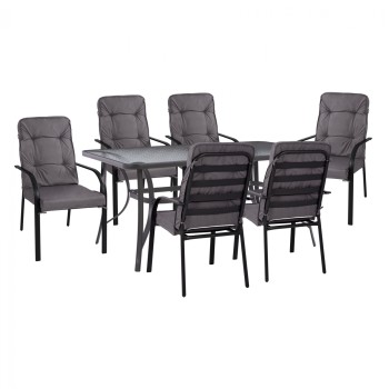 DINING SET 7PCS TABLE 150X90 WITH ARMCHAIRS GRAY FK11475