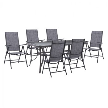 DINING SET 7PCS TABLE 150X90 WITH FORDABLE ARMCHAIRS FK11478