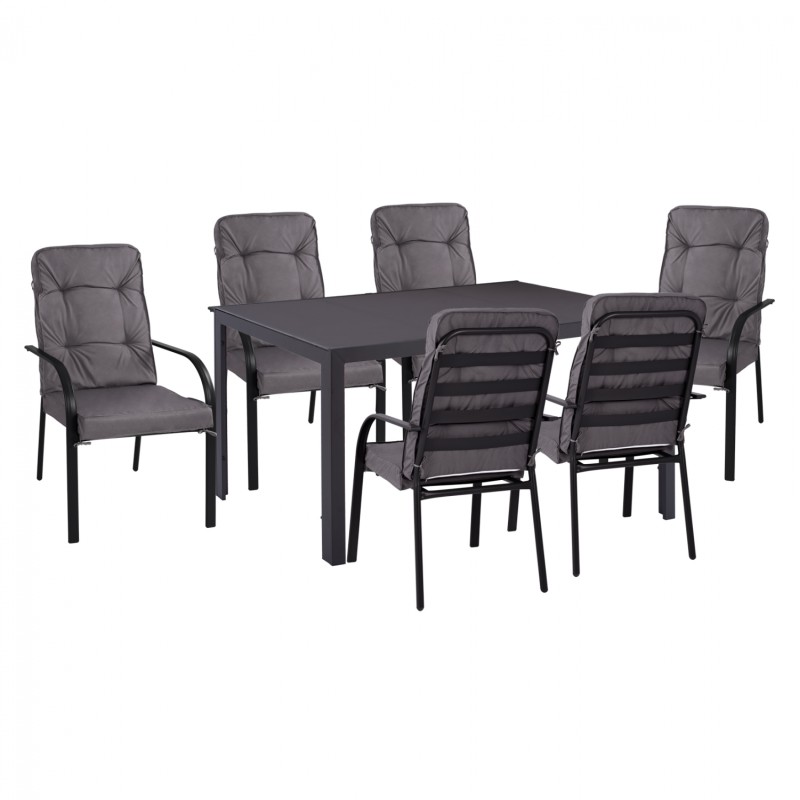 DINING SET 7 PCS GRAY TABLE 150X90 AND ARMCHAIR WITH GRAY PILLOW FK11521.01 DINING SET 7 PCS GRAY TABLE 150X90 AND ARMCHAIR WITH GRAY PILLOW FK11521.01