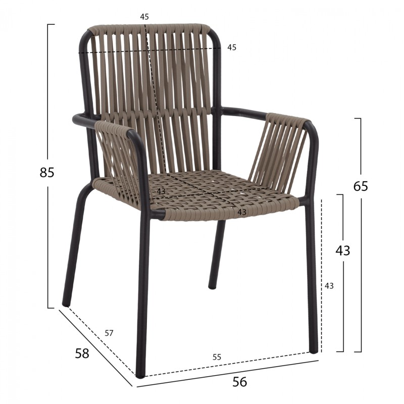 DINING SET 7 PCS GRAY TABLE 150X90 AND ARMCHAIR WITH ROPE FK11525.01 DINING SET 7 PCS GRAY TABLE 150X90 AND ARMCHAIR WITH ROPE FK11525.01