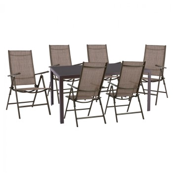 DINING SET 7 PCS BROWN TABLE 150X90 AND FOLDABLE ARMCHAIR FK11531.02