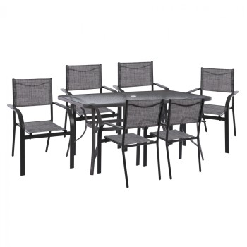 DINING SET 7 PCS TABLE GRAY 150X90 AND ARMCHAIR TEXTLINE GRAY FK11532.01
