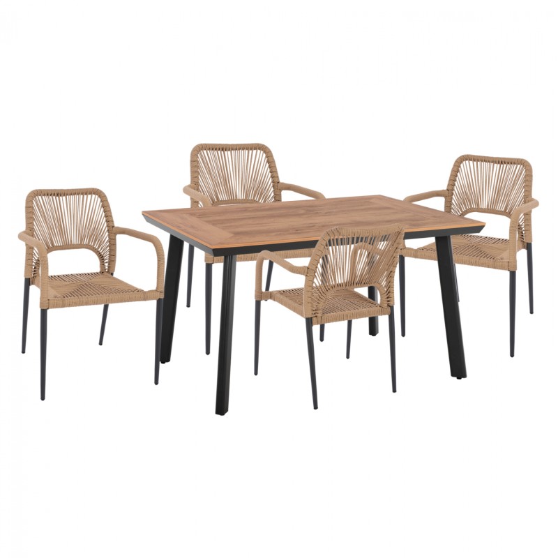 DINING SET 5PCS CHARCOAL TABLE 120x80 AND ARMCHAIR WITH ROPE FK11535.02 DINING SET 5PCS CHARCOAL TABLE 120x80 AND ARMCHAIR WITH ROPE FK11535.02