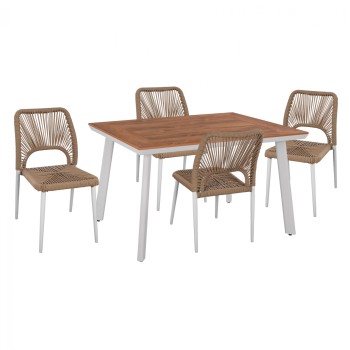DINING SET 5PCS WHITE TABLE 120x80 AND CHAIR WITH ROPE FK11534.01