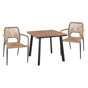 DINING SET 3PCS CHARCOAL TABLE 80x80 AND ARMCHAIR WITH ROPE FK11537.02