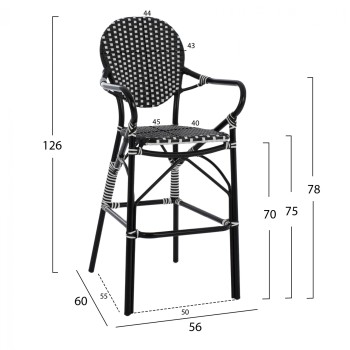 ALUMINUM STOOL BAMBOO LOOK WITH WICKER BLACK WHITE FK5794.02 56x60x126 cm. ALUMINUM STOOL BAMBOO LOOK WITH WICKER BLACK WHITE FK5794.02 56x60x126 cm.