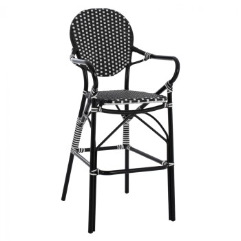 ALUMINUM STOOL BAMBOO LOOK WITH WICKER BLACK WHITE FK5794.02 56x60x126 cm.