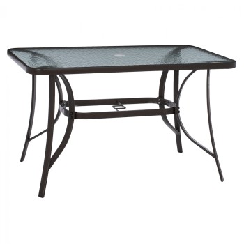 OUTDOOR TABLE BROWN METAL GLASS TOP WITH UMBRELLA HOLE 120Χ70Χ72Hcm.FK5021.12