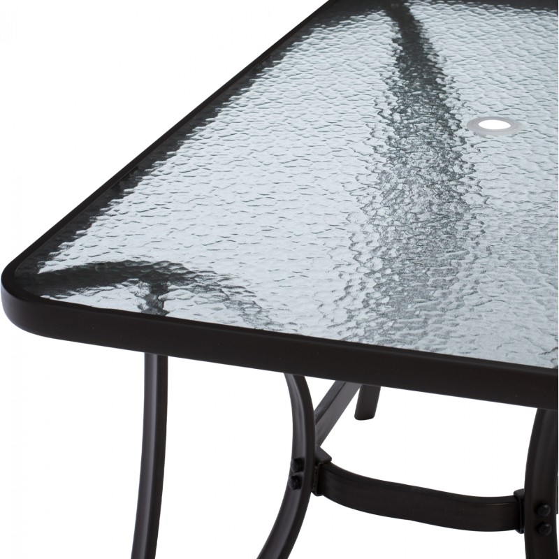 OUTDOOR TABLE BROWN METAL GLASS TOP WITH UMBRELLA HOLE 120Χ70Χ72Hcm.FK5021.12 OUTDOOR TABLE BROWN METAL GLASS TOP WITH UMBRELLA HOLE 120Χ70Χ72Hcm.FK5021.12