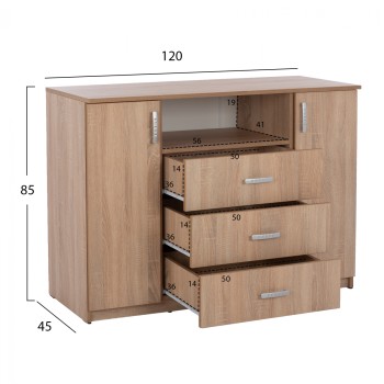 BUFFET WITH 2 CABINETS AND 3 DRAWERS SONAMA OAK FK2430 120X45X85Cm. BUFFET WITH 2 CABINETS AND 3 DRAWERS SONAMA OAK FK2430 120X45X85Cm.