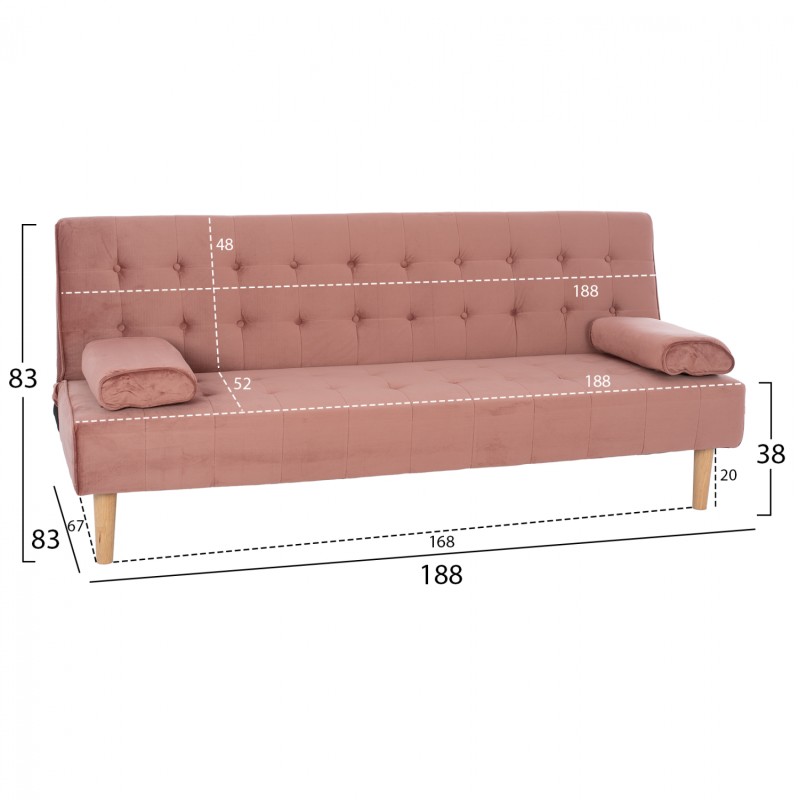 SOFA BED WANDA FK3149.12 WITH VELVET DUSTY PINK 188X83X83Y cm. SOFA BED WANDA FK3149.12 WITH VELVET DUSTY PINK 188X83X83Y cm.