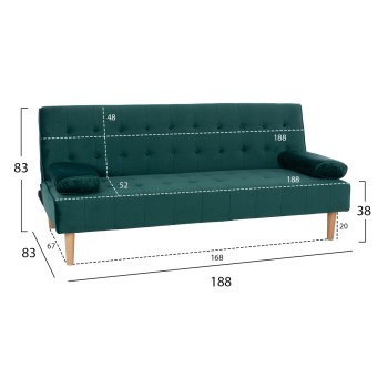 WANDA SOFA BED FK3149.13 WITH GREEN VELVET 188X83X83Y cm.
