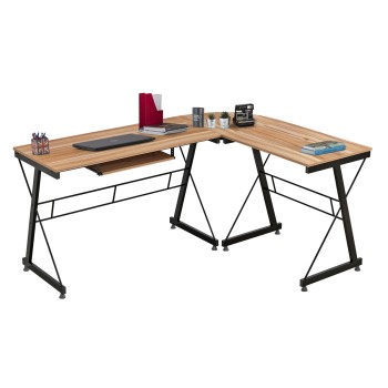 CORNER OFFICE WALNUT SURFACE WITH METAL FRAME FK2127.02 158Χ120Χ74cm.